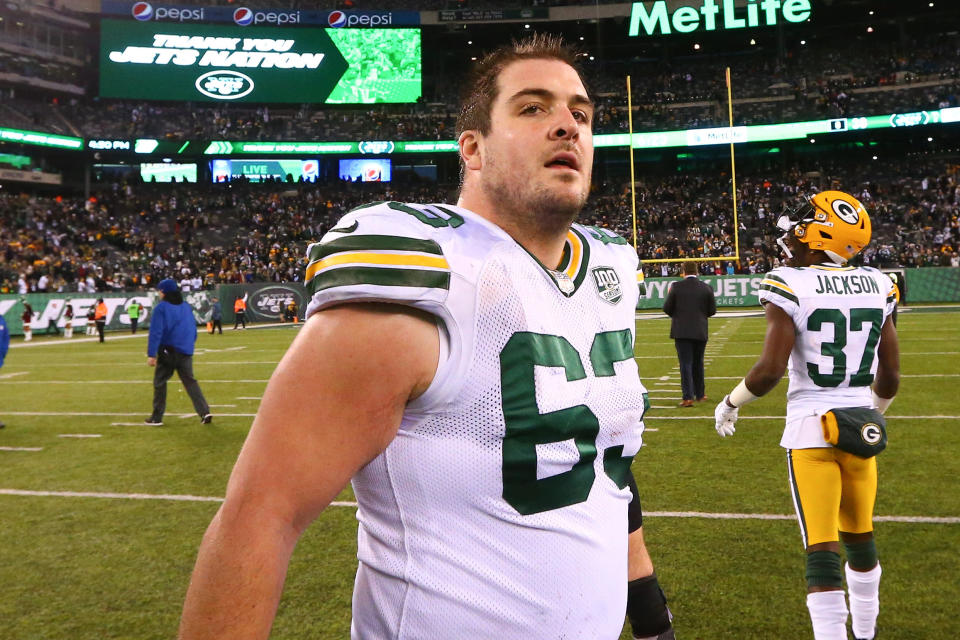 Green Bay Packers center Corey Linsley and his wife, Anna, have grown close to Linsley's training camp "bike buddy" and they're helping the teenager's family in a time of need. (Getty Images)