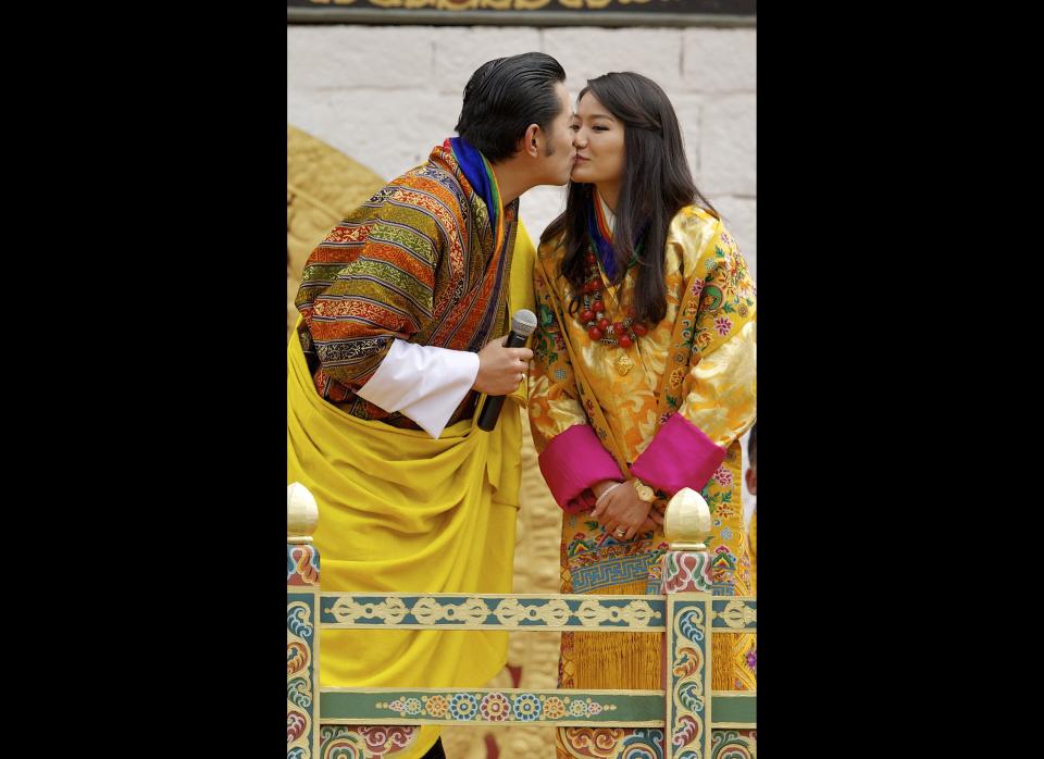 He is the King Bhutan and she was a commoner. The wedding, held on October 15, 2011, was Bhutan's largest media event in history. No foreign dignitaries were invited and the wedding was held in traditional style with the "blessings of the guardian deities."    (Getty photo)   