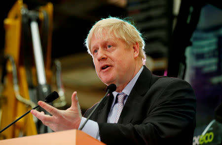 FILE PHOTO: Former British Foreign Secretary Boris Johnson gives a speech at the JCB Headquarters in Rocester, Staffordshire, Britain, January 18, 2019. REUTERS/Andrew Yates/File Photo