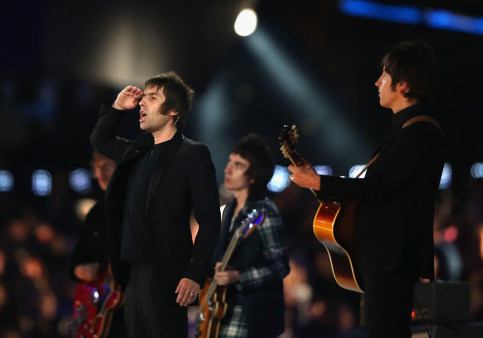 Liam Gallagher of Beady Eye performs during the Closing Ceremony on Day 16 of the London 2012 Olympic Games at Olympic Stadium on August 12, 2012 in London, England. (Photo by Hannah Johnston/Getty Images)