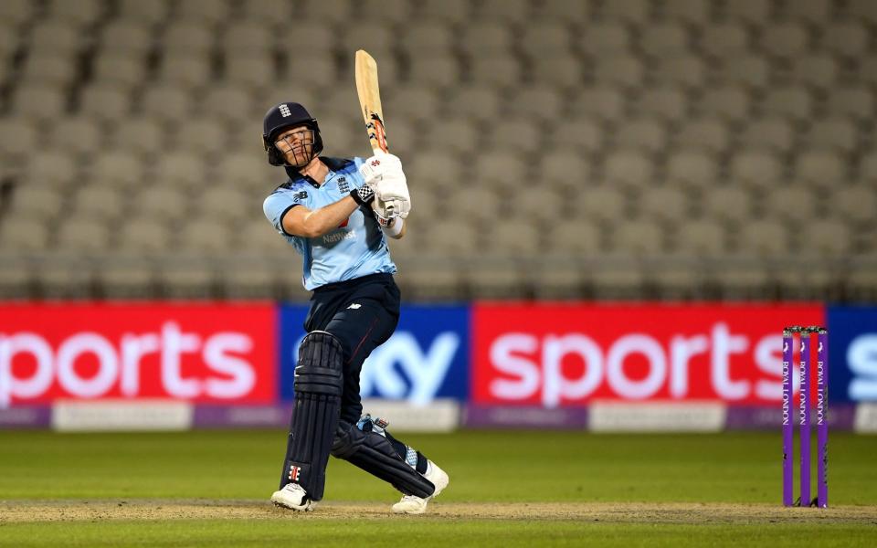 Sam Billings of England hits a six during the 1st Royal London One Day International Series match between England and Australia - GETTY IMAGES