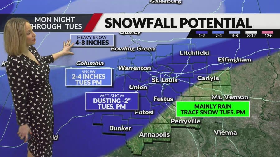 Snowfall potential in the St. Louis area