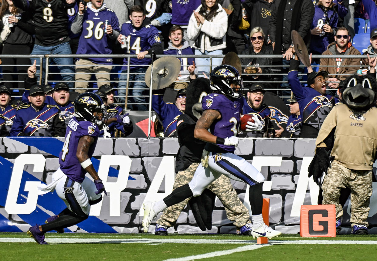 Baltimore Ravens running back Keaton Mitchell.  (Photo by Mark Goldman/Icon Sportswire via Getty Images)