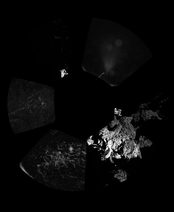 This first panorama from the surface of Comet 67P/Churyumov–Gerasimenko was captured by the Philae lander on Nov. 12, 2014 after its historic landing during the European Space Agency's Rosetta mission. ESA released the image Nov. 13 to show its