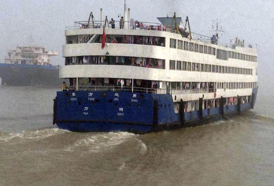 The sunken cruise ship Eastern Star is seen on the Yangtze River in this undated picture before it capsized in Jianli, Hubei province, China. China has pledged that there would be "no cover-up" of an investigation into the sinking of a cruise ship on the Yangtze River, which has left 65 people dead and over 370 missing, as angry families gathered near the rescue site to demand answers. (REUTERS/Stringer)