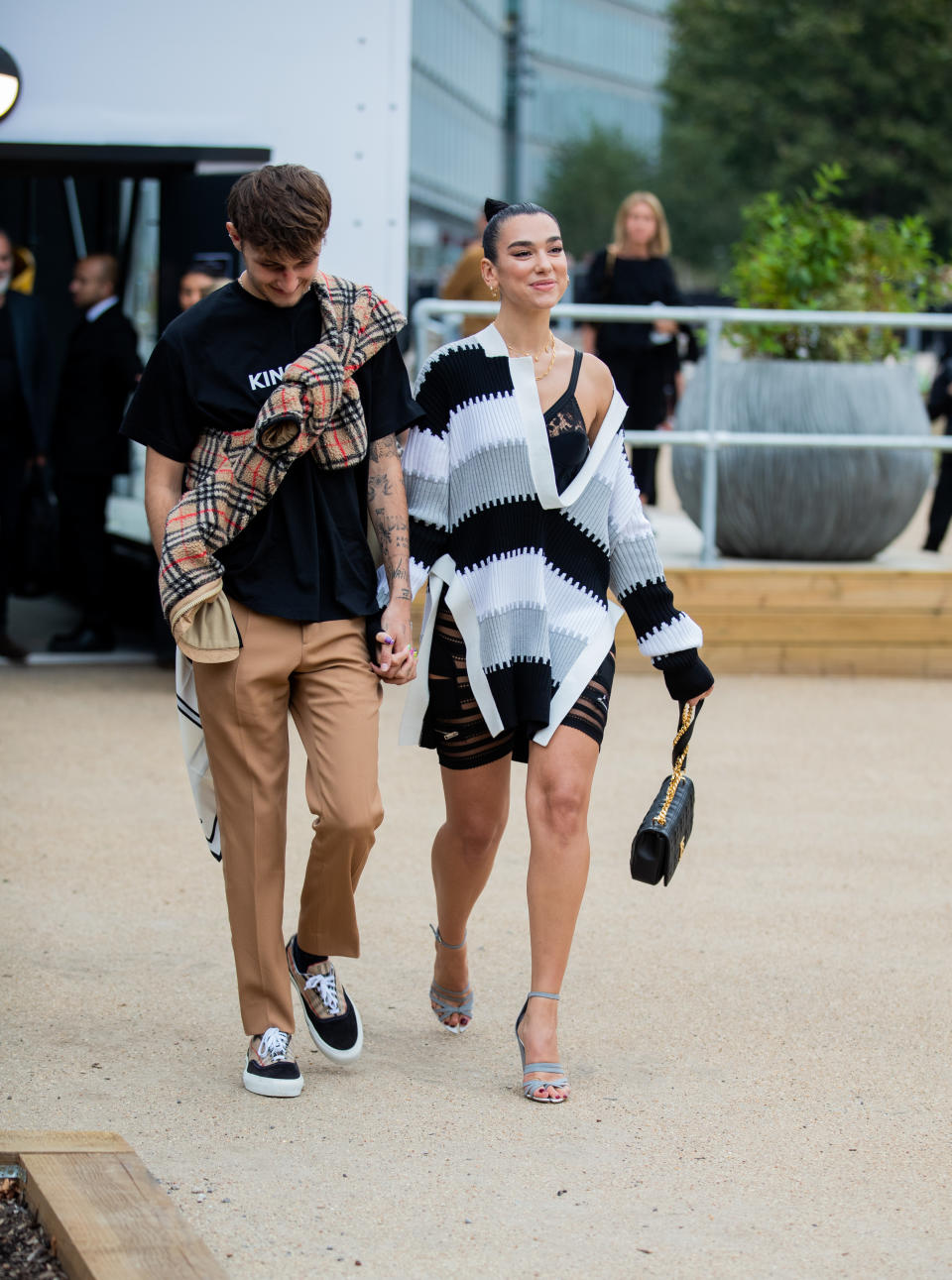 Anwar Hadid and Dua Lipa at the Burberry September 2019 show at LFW