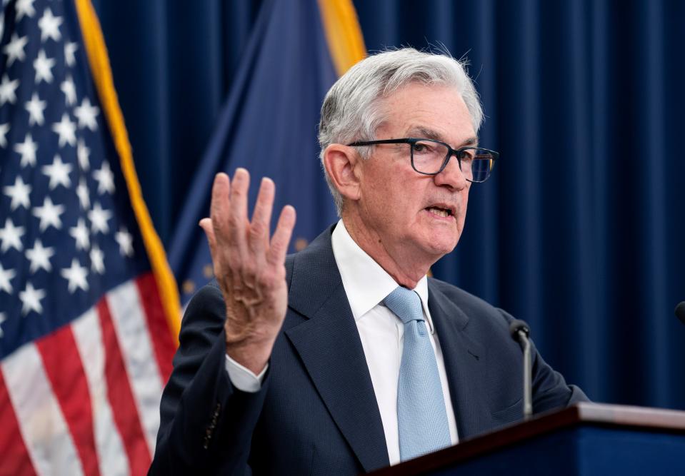 U.S. Federal Reserve Chair Jerome Powell attends a press conference in Washington, D.C., the United States, on March 22, 2023. The Fed raised interest rates by 25 basis points at the conclusion of its two-day meeting on Wednesday, lifting the target range of the federal funds rate to 4.75-5 percent. (Photo by Liu Jie/Xinhua via Getty Images)