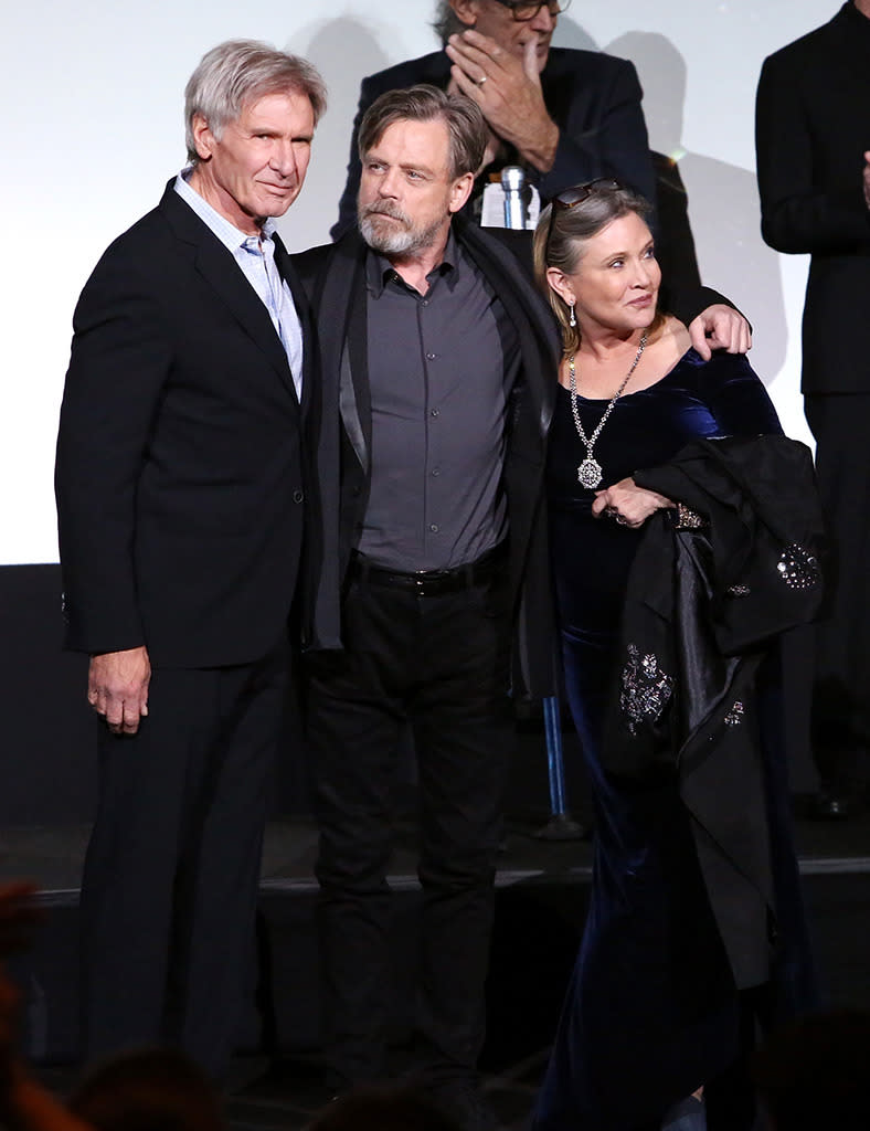 Harrison Ford, Mark Hamill, and Carrie Fisher 