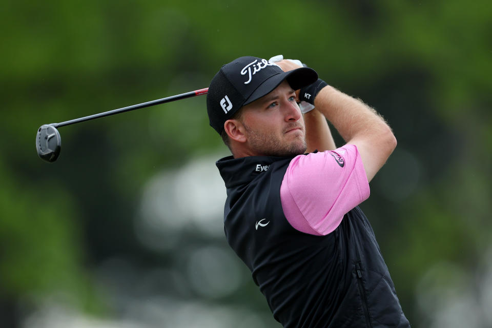 Lee Hodges made one of the most unique putts of all time at the PGA Championship at Oak Hill Country Club on Saturday in Rochester, New York. (Photo by Michael Reaves/Getty Images)