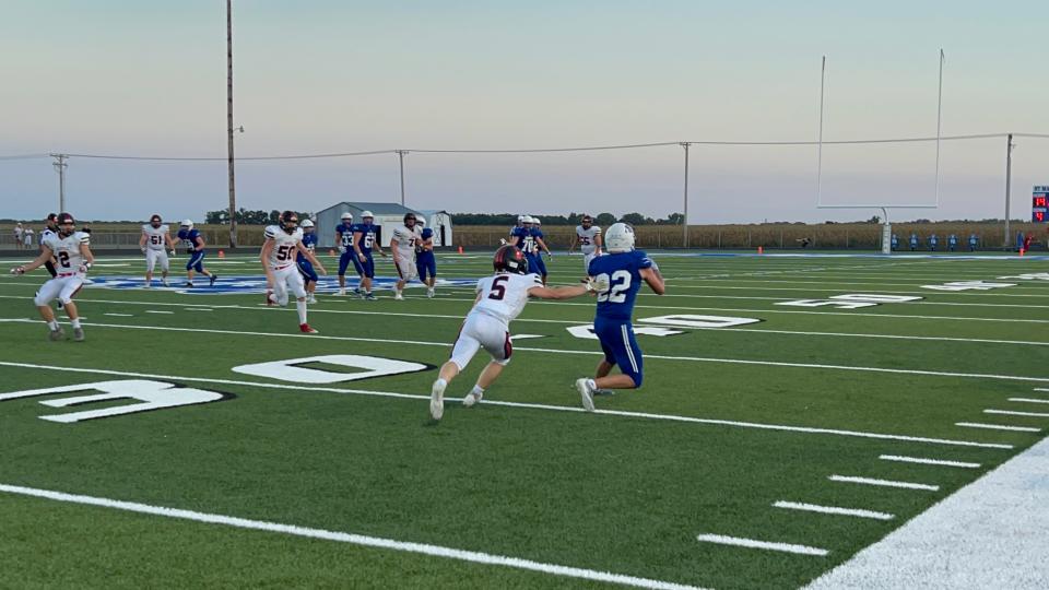 Rossville senior Hunter Webb helped break up this fourth-down pass to force a turnover on downs in the second quarter.