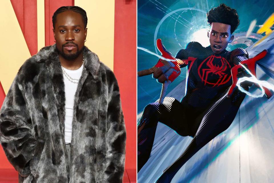 <p>Jamie McCarthy/WireImage); Sony Pictures Releasing / Marvel Entertainment / Courtesy Everett Collection</p> Shameik Moore; "Spider-Man: Across the Spider-Verse"