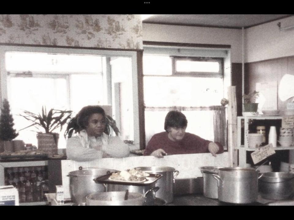 Carolyn McNulty and long-time volunteer Verna Drummond in the soup kitchen's early days on Water Street. 