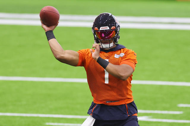 Chicago Bears linebacker Sterling Weatherford (50) works during the second  half of an NFL football game