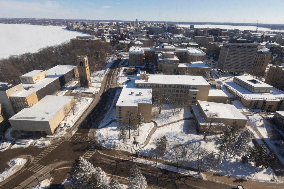 The Capitol is seen from Van Hise Hall, which houses the administrative headquarters of the UW System.