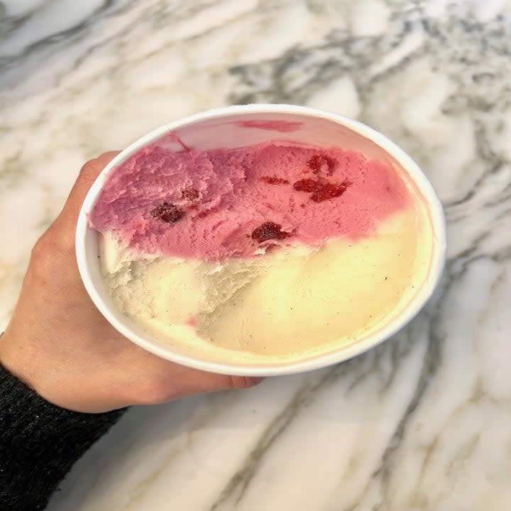 Strawberry and vanilla gelato.