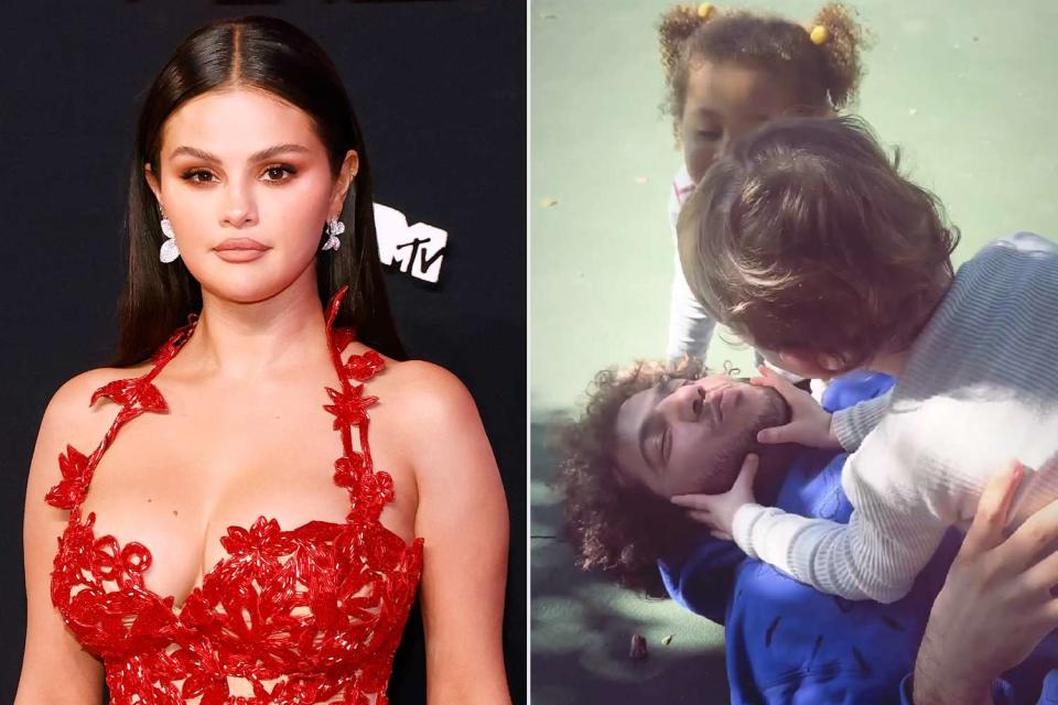 <p>Taylor Hill/Getty Images; Selena Gomez Instagram</p> Selena Gomez (left) and Benny Blanco with some kids (right) 