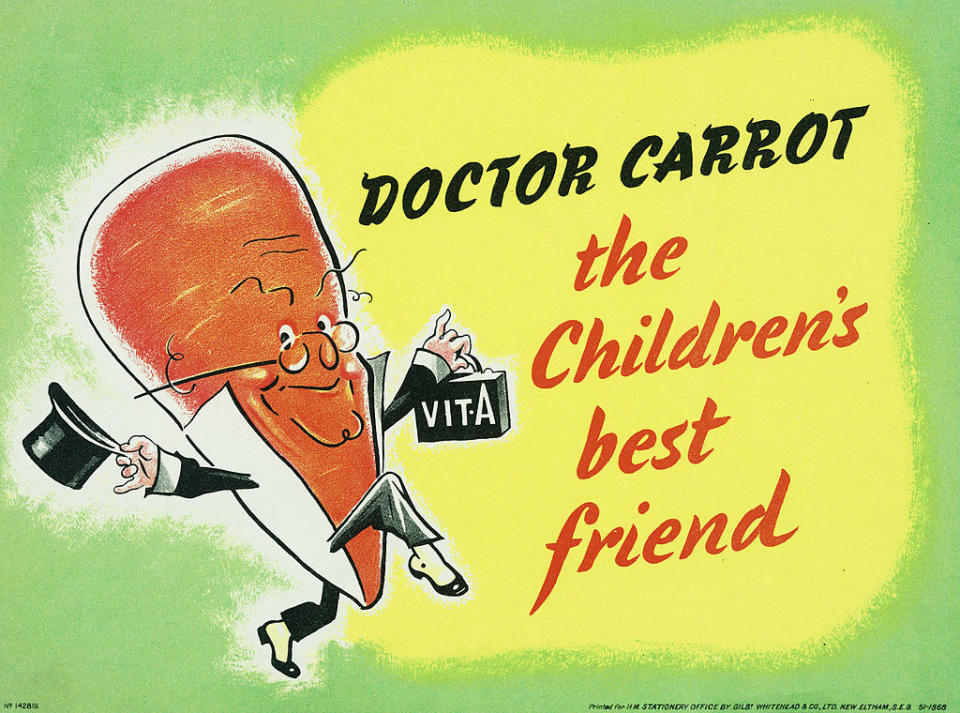 an illustrated ad of a carrot that saying he's the children's best friend