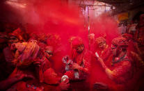 Barsana celebrates Holi<br><br> <p>Travel photojournalist JITENDRA SINGH lives and works in Shimla, Himachal Pradesh and is deeply interested is music, the visual arts and literature. His work has been used by Getty Images, National Geographic Traveler, Outlook Traveller, and government departments such as the Ministry of External Affairs, Ministry of Culture. <a href="http://www.flickr.com/photos/jitens/" rel="nofollow noopener" target="_blank" data-ylk="slk:Enjoy more of his work on Flickr;elm:context_link;itc:0;sec:content-canvas" class="link ">Enjoy more of his work on Flickr</a></p>