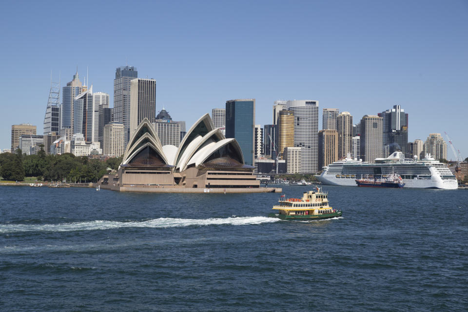 A view of the city skyline from Kirribilli at Sydney Harbour.