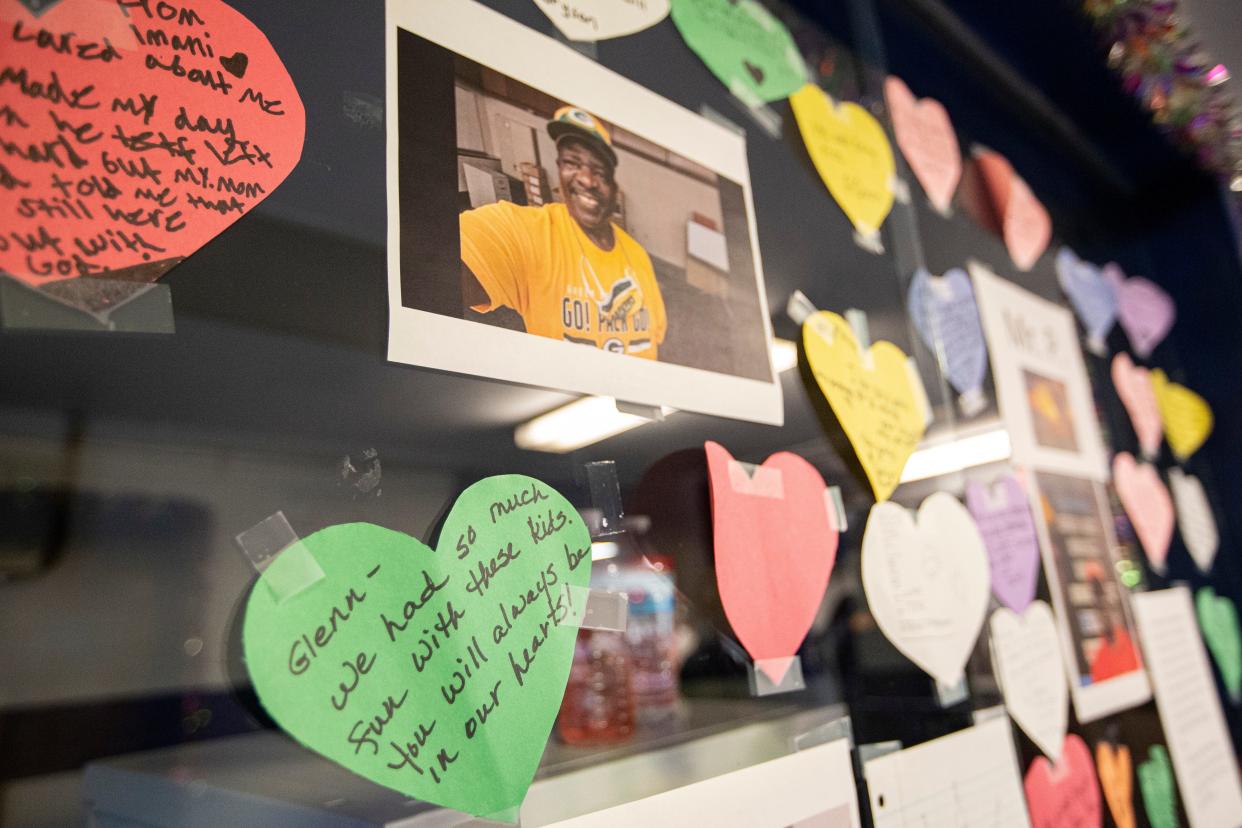 Notes to Glenn Patterson from friends and students adorn the walls of Blackhawk Boys and Girls Club on Friday, Dec. 2, 2022, in Rockford. Patterson died unexpectedly Nov. 27.