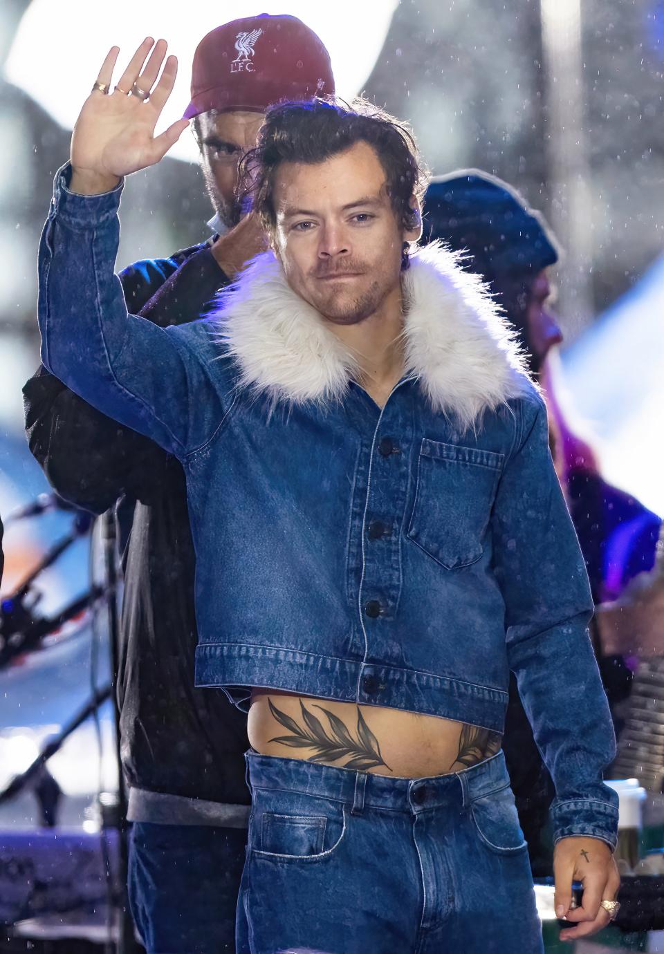Harry's never been afraid of a fashion risk, so of course, denim on denim is not a problem for him. Wearing AMI, Harry pulled off the Canadian tuxedo look with fur detailing.
