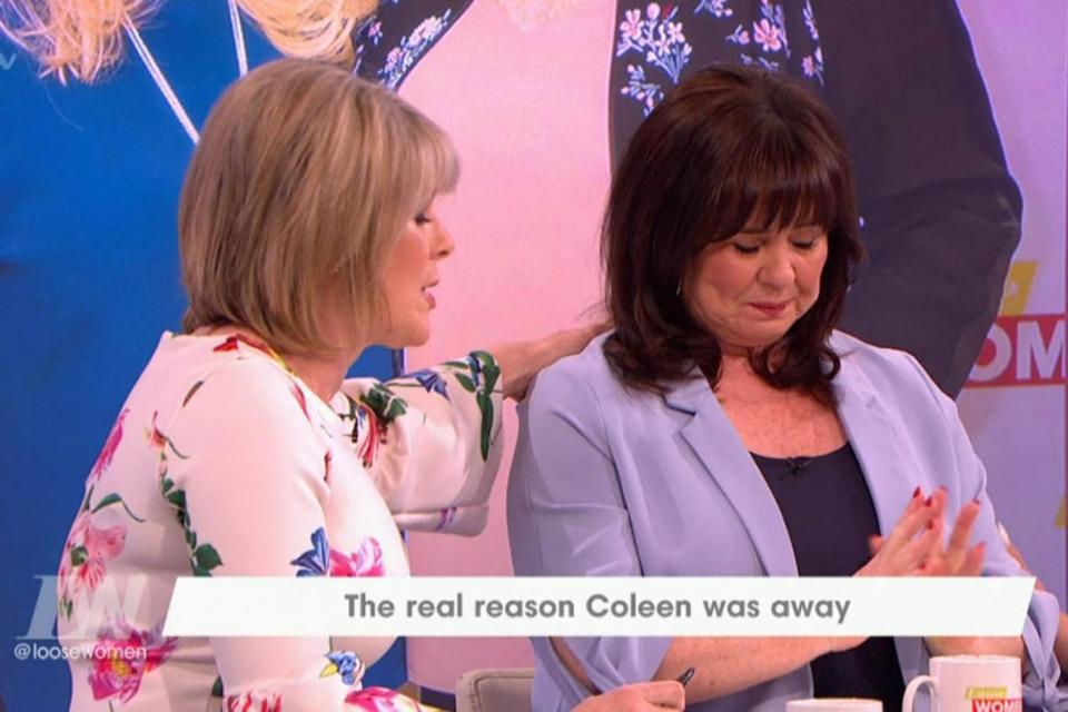 Support: Ruth Langsford comforts Coleen Nolan (ITV)