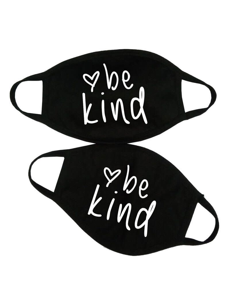 Find <a href="https://fave.co/32LF3AP" target="_blank" rel="noopener noreferrer">these face masks with words of advice</a> for $10 on <a href="https://fave.co/32LF3AP" target="_blank" rel="noopener noreferrer">Etsy</a>.