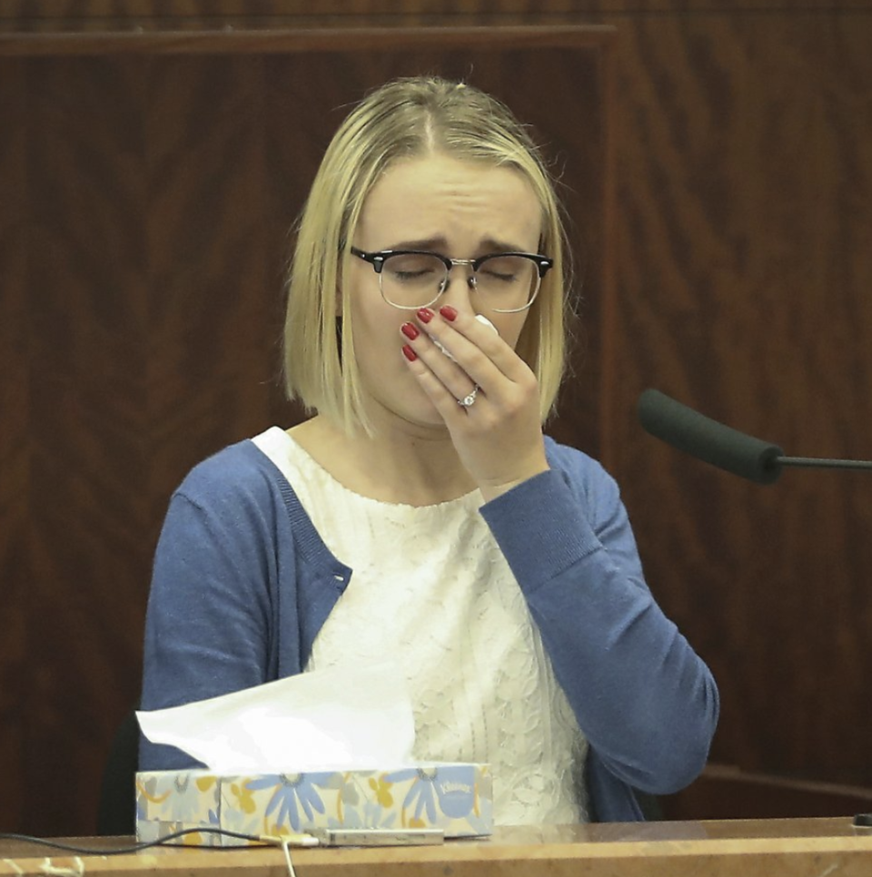 Cassidy Stay breaks down during the trial of Ronald Haskell.