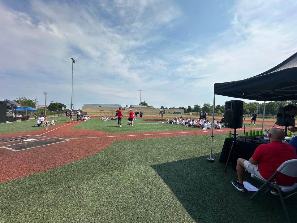 Guardians second baseman Andres Gimenez interacting with kids at his youth camp held at Lutheran West High School on June 17, 2024.