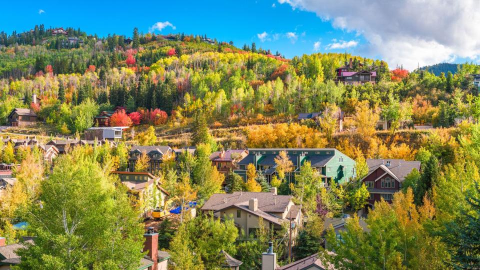 Park City, Utah trees and homes during early autumn