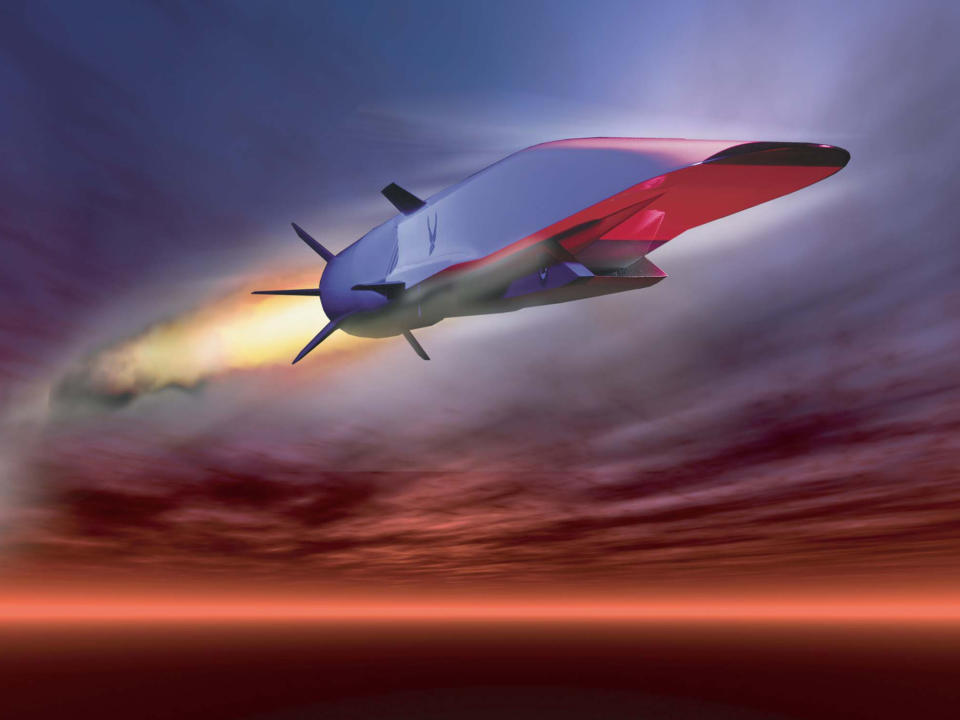 The X-51A Waverider, a prototype for a hypersonic missile, is designed to accelerate to about 7,700mph: US Air Force graphic