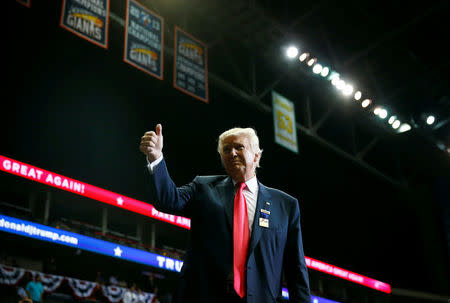 Republican presidential nominee Donald Trump attends a campaign event at the Jacksonville Veterans Memorial Arena in Jacksonville, Florida, U.S., August 3, 2016. REUTERS/Eric Thayer