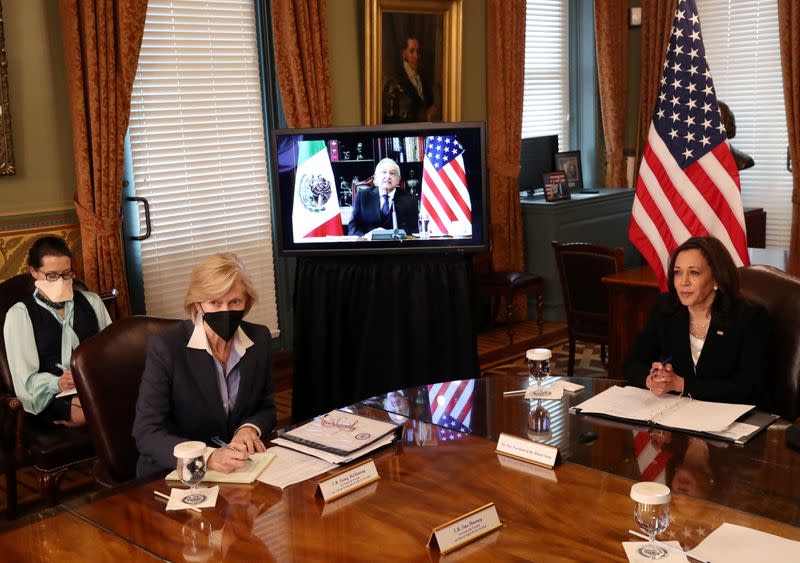 U.S. Vice President Kamala Harris and Mexico's President Andres Manuel Lopez Obrador hold a virtual bilateral meeting, in Washington