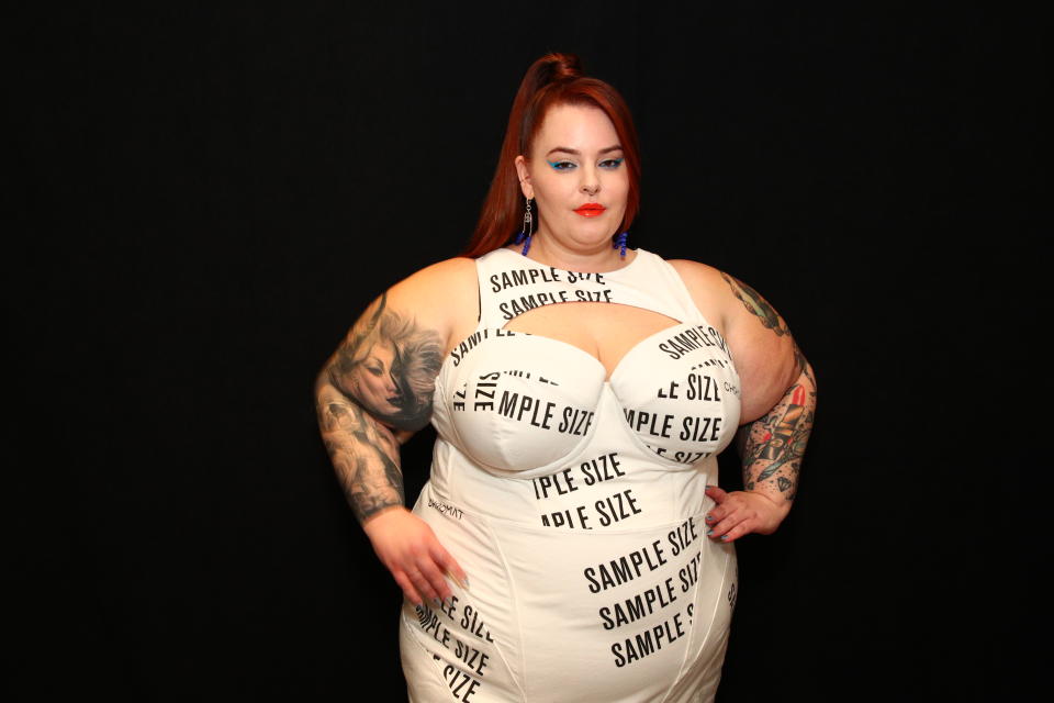 Tess Holliday prepares backstage for TRESemme x Chromat during NYFW 2019