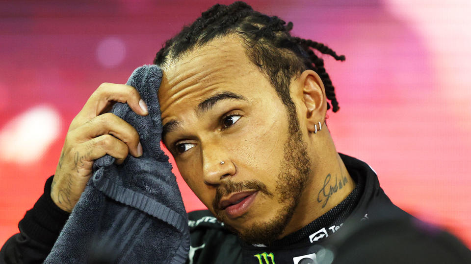 Pictured here, Lewis Hamilton after the dramatic final race of 2021. 