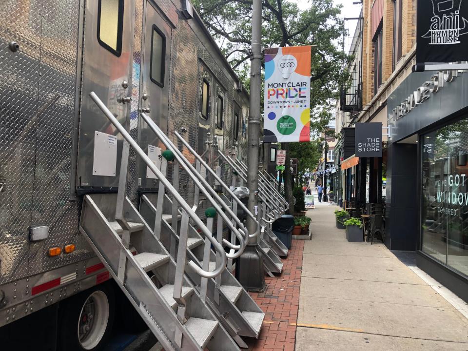 Cast trailers from the shoot for the HBO Movie "Girl Haunts Boy" on Bloomfield Ave. in Montclair. June 22, 2022.