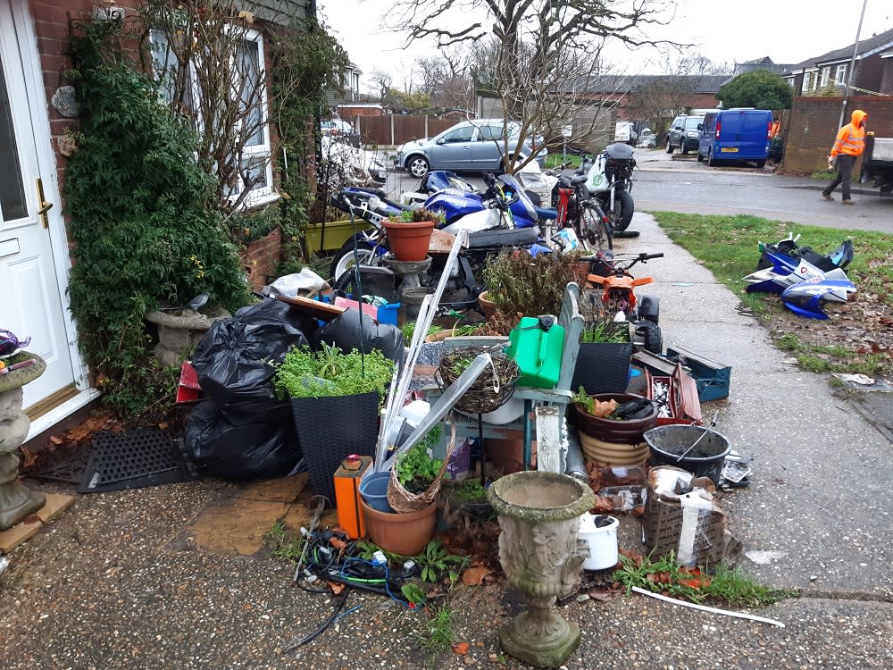 Edward Plowman's large accumulation of personal belongings was left on land next to his mother’s home in West Mersea, Essex. (SWNS)