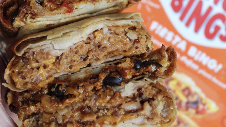 Stack of Fiesta Bings with black beans