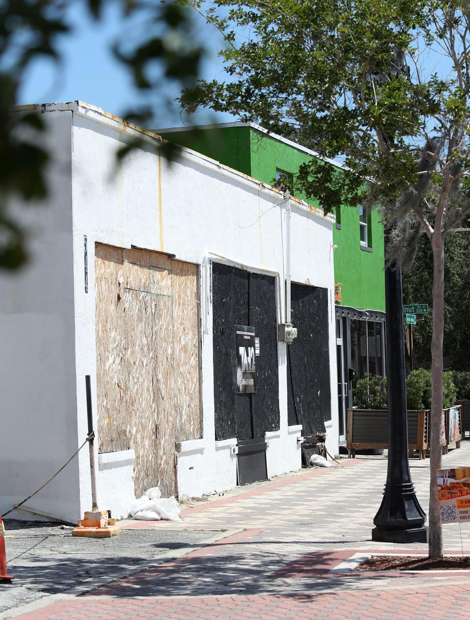 A boarded up business, Monday April 29,2024 in the 500 block of Mary McLeod Bethune Blvd..