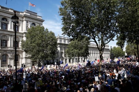 Anti-Brexit protestors demonstrate at Whitehall in London