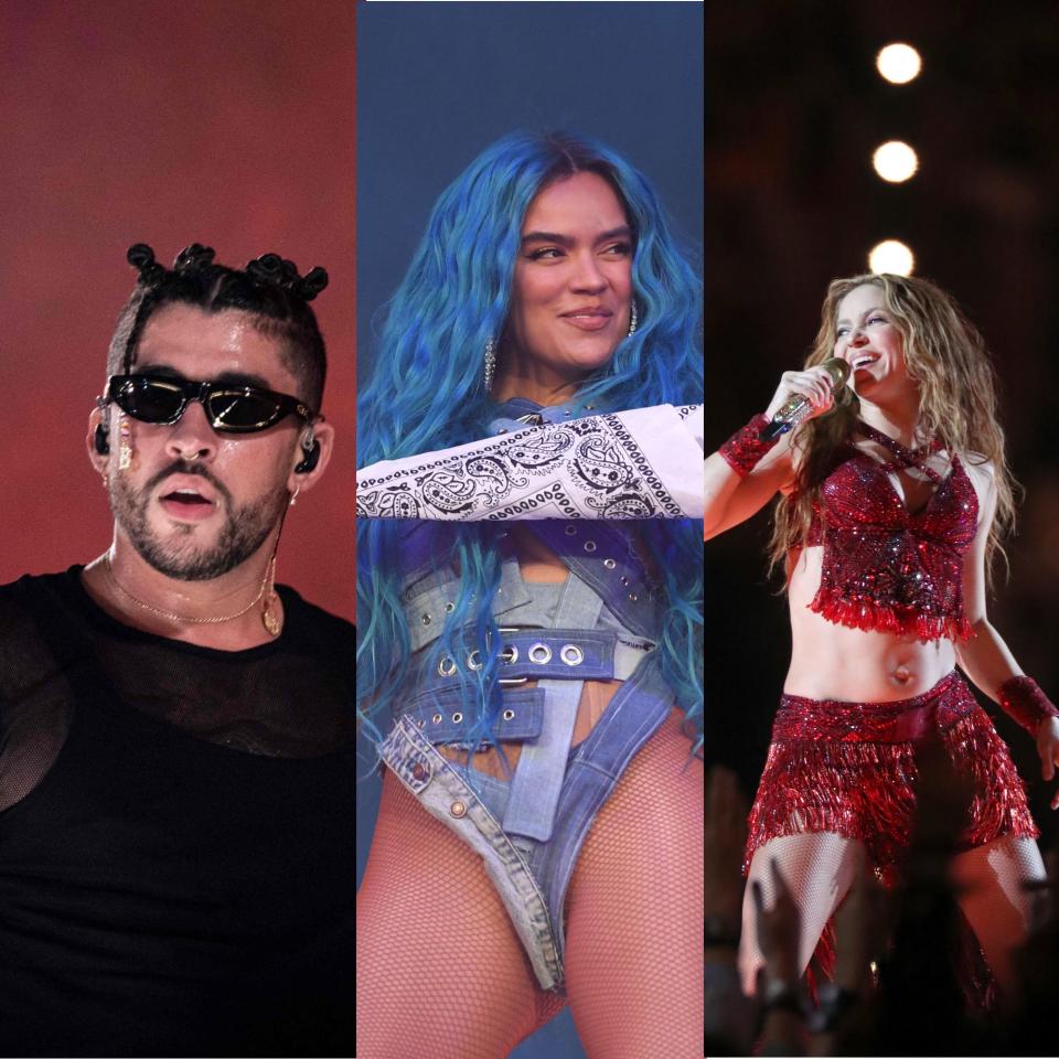 (From left) Bad Bunny, Karol G and Shakira are among some of the sizzling Spanish-language artists who had the highest-streaming songs on Spotify this summer.