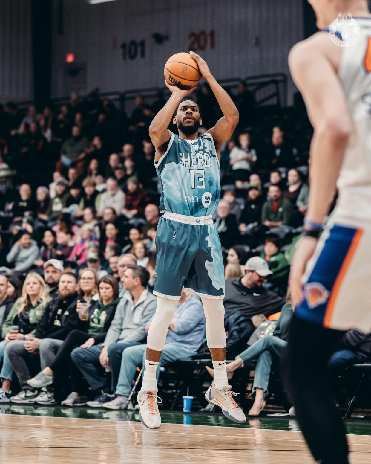 Wisconsin Herd forward Glenn Robinson III takes a shot against the Westchester Knicks on Feb. 1. Robinson is the son of former Milwaukee Bucks player Glenn Robinson