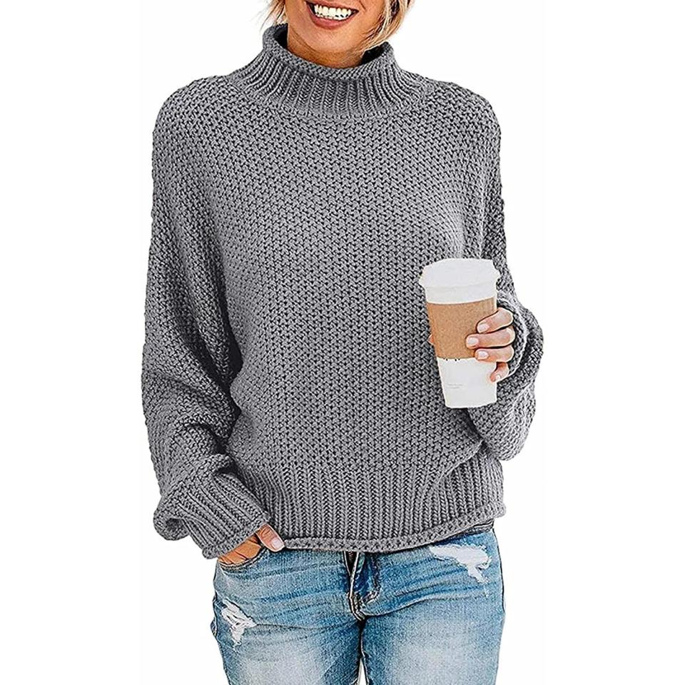 ZESICA Women's Turtleneck Batwing Sleeve Loose Oversized Chunky Knitted Pullover