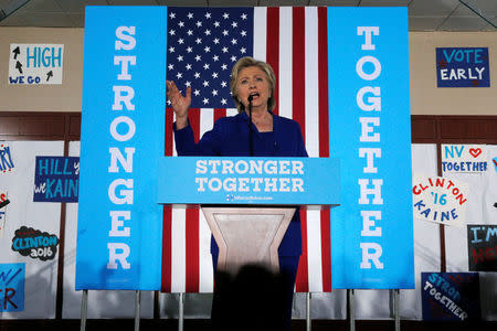 U.S. Democratic presidential nominee Hillary Clinton speaks at a campaign rally in Las Vegas, Nevada, U.S. November 2, 2016. REUTERS/Brian Snyder