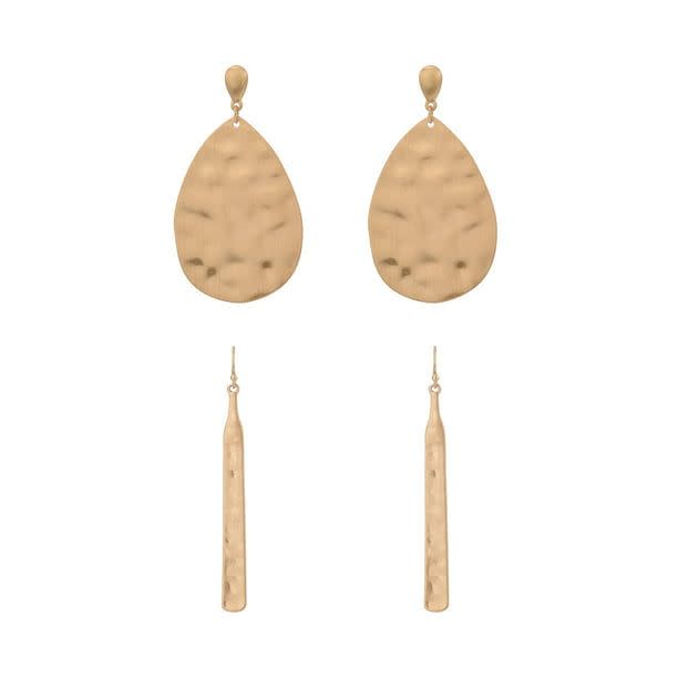 The Pioneer Woman Hammered Gold Duo Drop Earrings