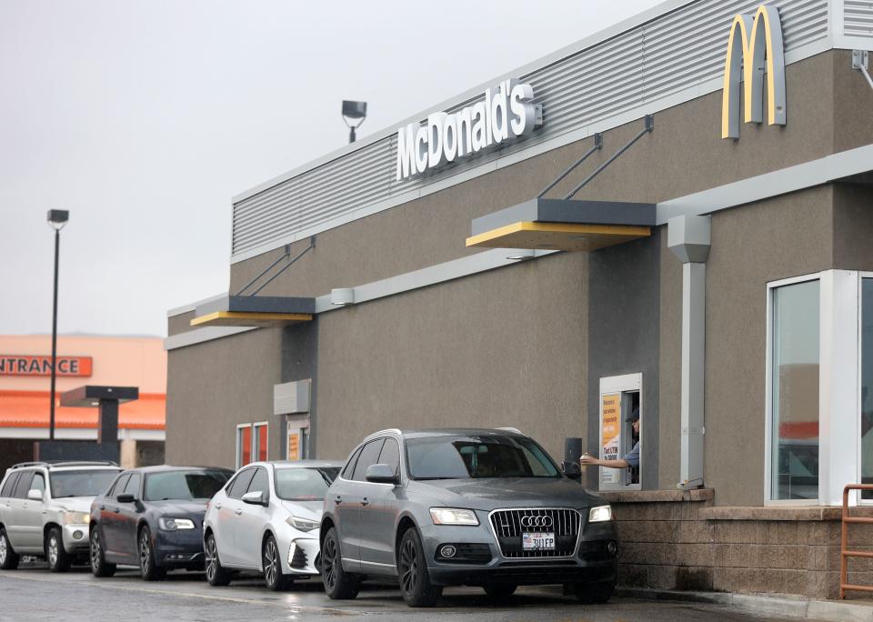 Drivers wait in the drive-thru lane at McDonald’s in Salt Lake City on Tuesday, April 18, 2023. | Kristin Murphy, Deseret News