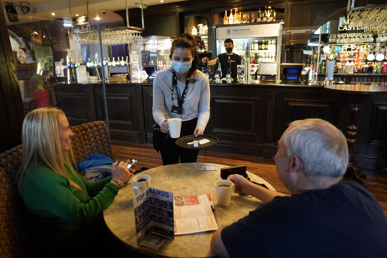 Customers inside the Mile Castle pub in Newcastle, as indoor hospitality and entertainment venues reopen to the public following the further easing of lockdown restrictions in England. Picture date: Monday May 17, 2021.