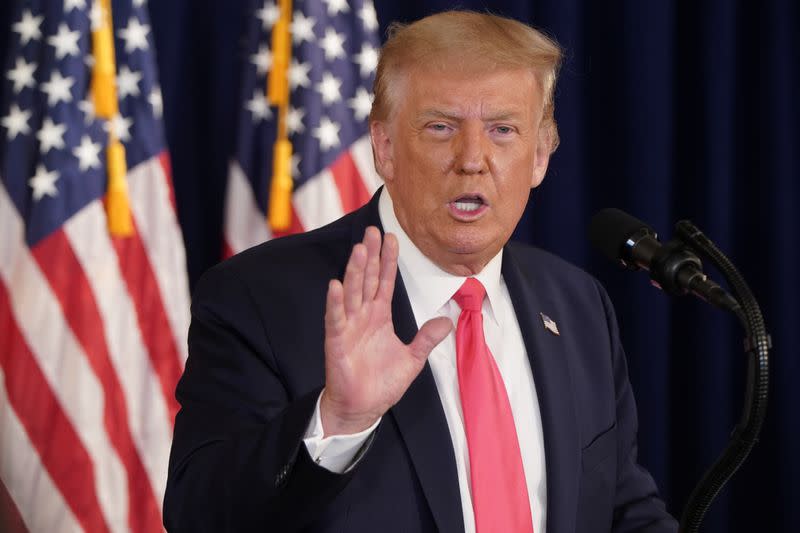 U.S. President Donald Trump holds a news conference at his golf resort in Bedminster