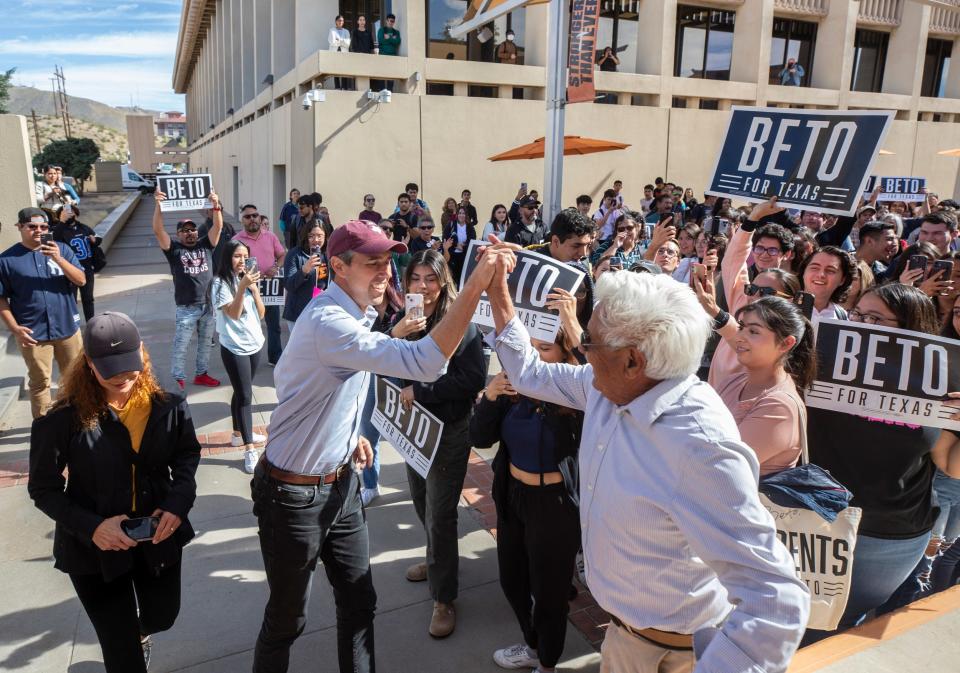 Beto O’Rourke arrives at a UTEP rally on Thursday to cast his vote at an early-voting site at the university before heading back to Dallas to continue the campaign.