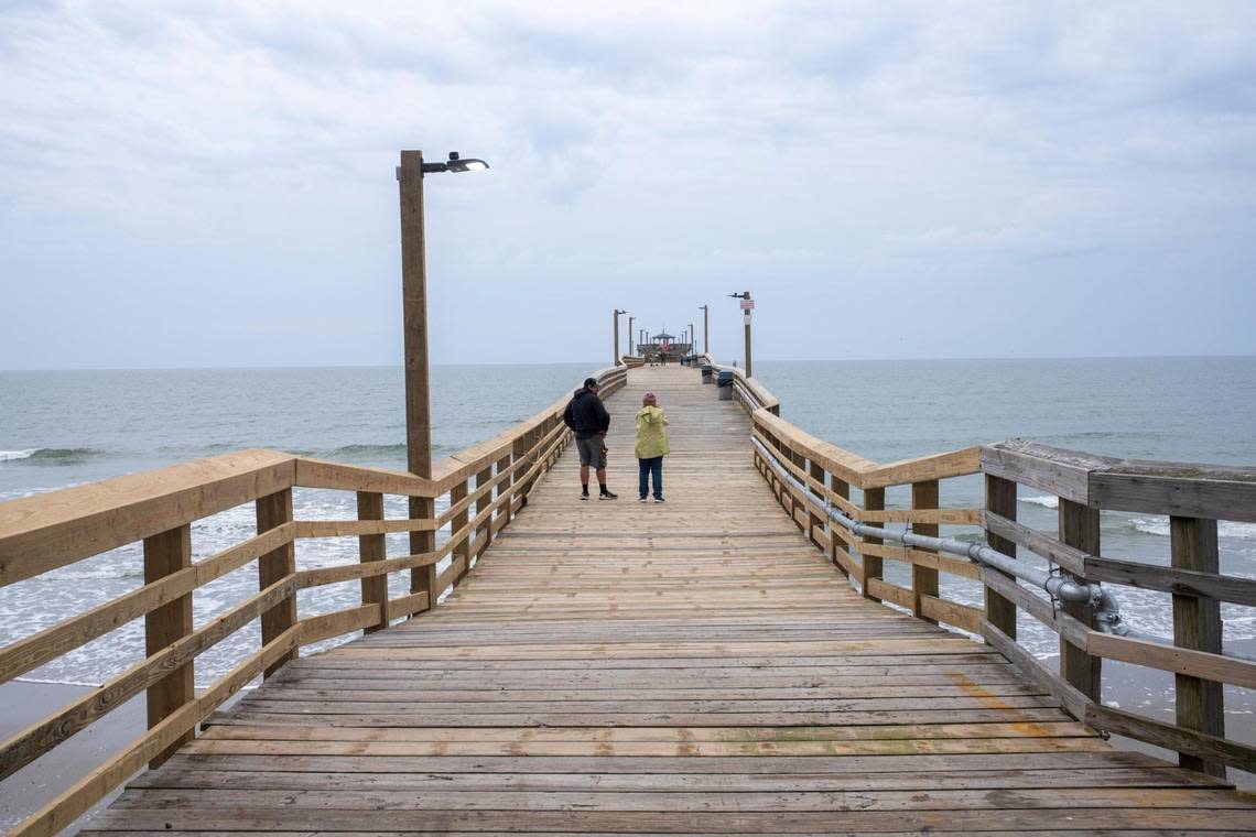 The Cherry Grove Pier at Prince Resort partially reopened today in North Myrtle Beach after being closed for repairs since Hurricane Ian damaged the structure in 2022. About two-thirds of the walkway is open to fishermen and walkers as final repairs are made to the end of the pier. March 22, 2024.